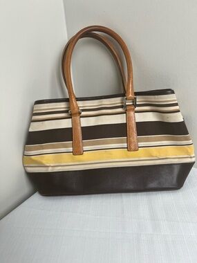Coach Hampton Vintage Striped Canvas Tote with Leather Trim